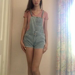 Light wash jean overall shorts